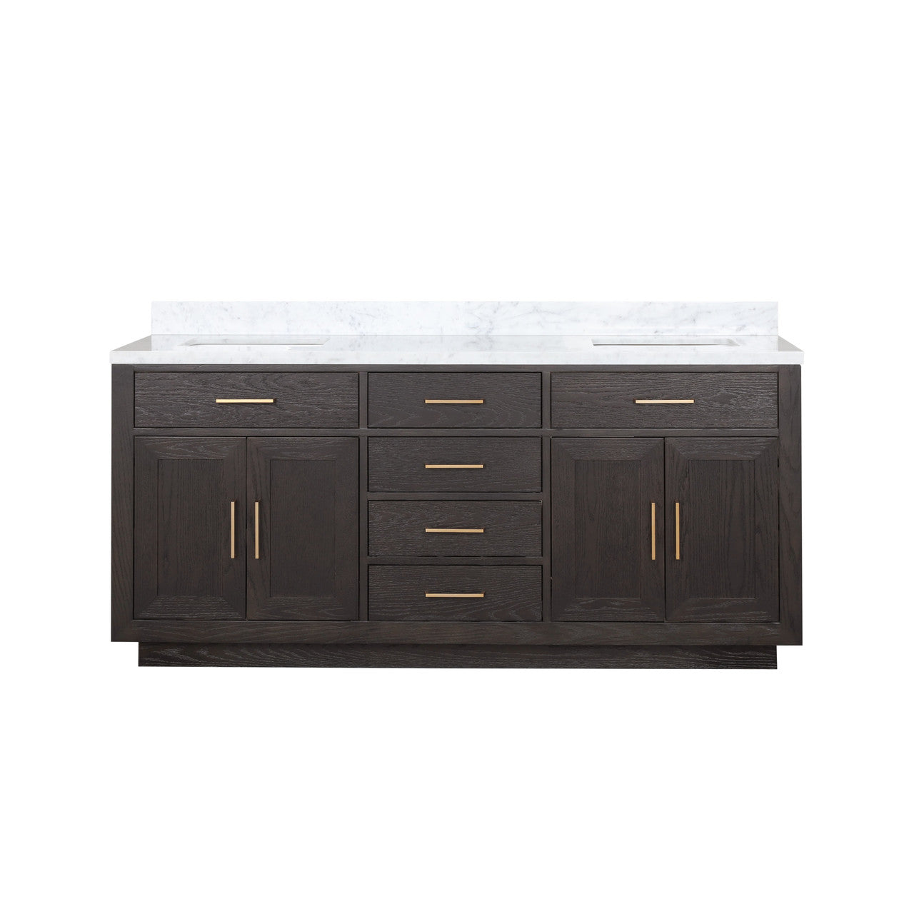 72" Lexora Double Sink Brown Oak Vanity with Marble Top