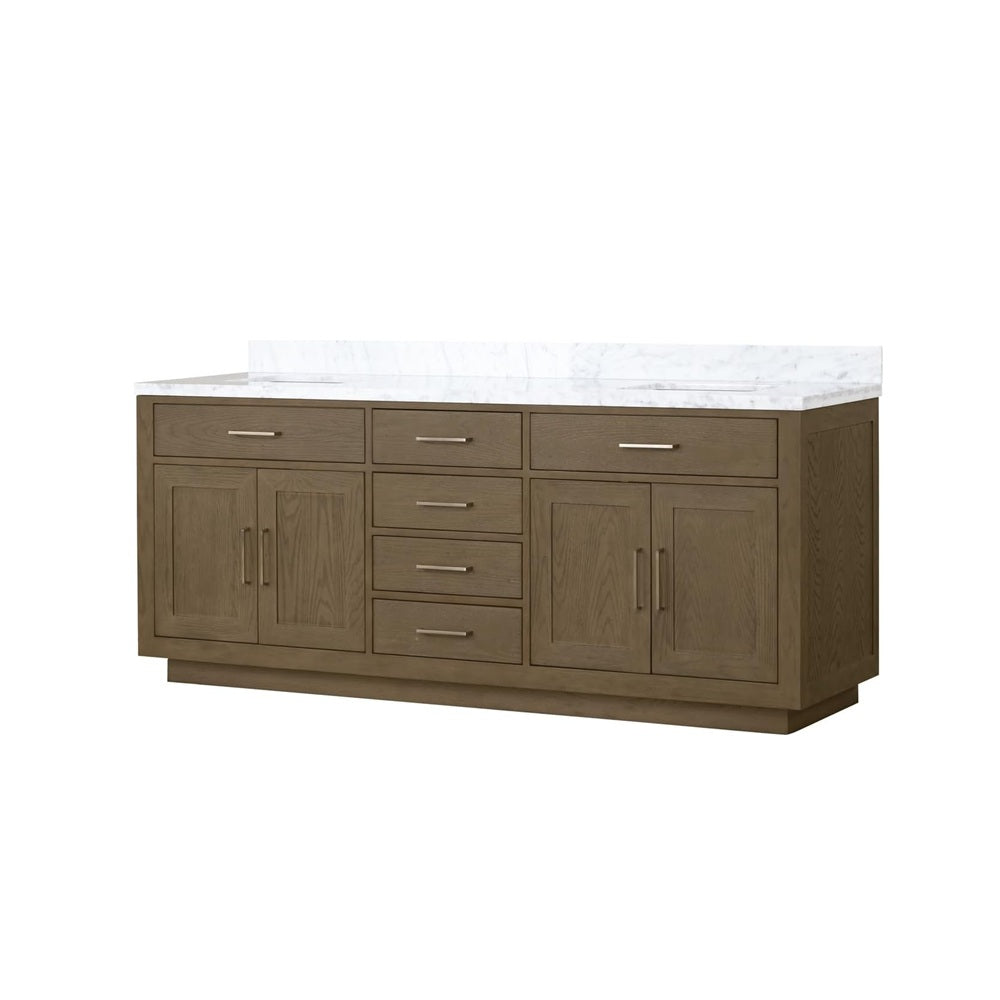 Lexora Abbey 84" inch Double Sink Grey Oak Vanity with Marble Top