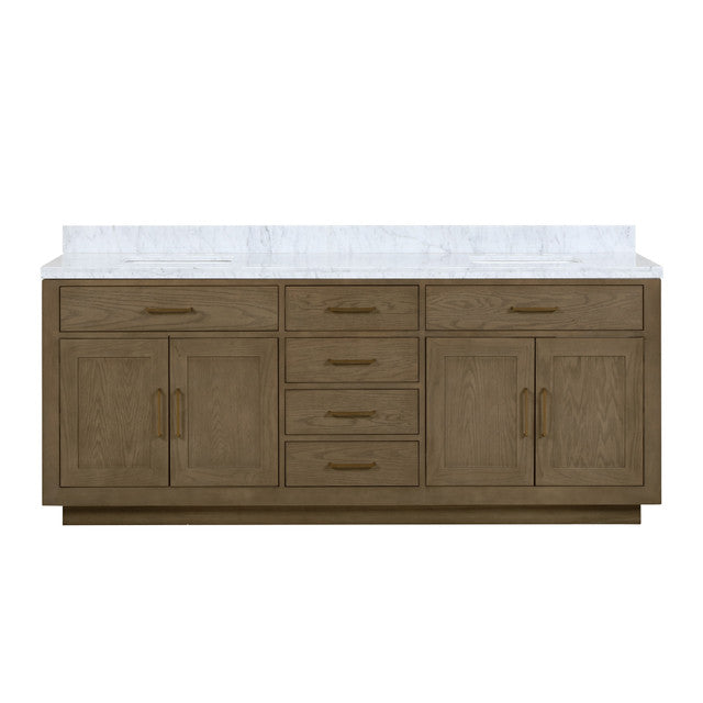 80" Lexora Abbey Double Sink Grey Oak Vanity with Marble Top