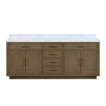 84" Lexora Abbey Double Sink Grey Oak Vanity with Marble Top