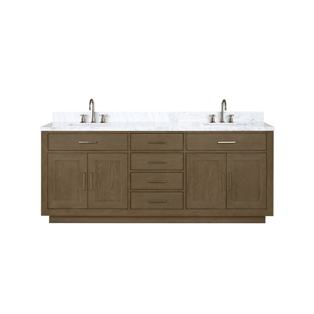 Lexora Abbey 84" inch Double Sink Grey Oak Vanity with Marble Top