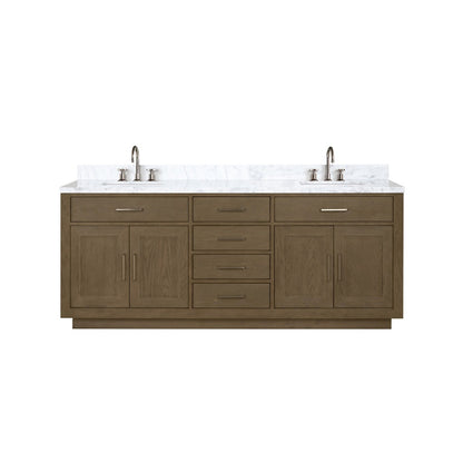 Lexora Abbey 84" inch Double Sink Grey Oak Vanity with Marble Top