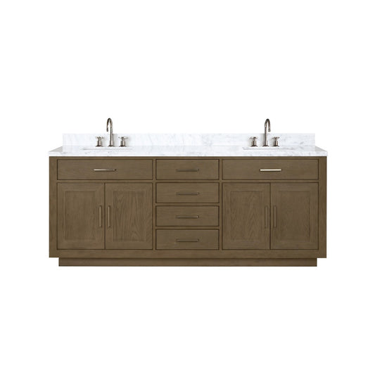 Lexora Abbey 80" inch Double Sink Grey Oak Vanity with Marble Top