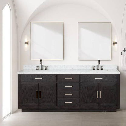 Lexora Abbey 84" inch Double Sink Black Oak Vanity with Marble Top