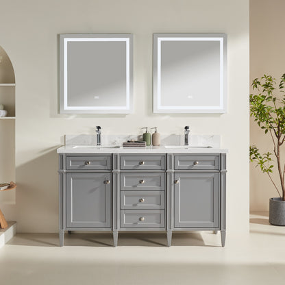 James Martin Brittany 60" Double Sink Urban Gray Vanity with Calacatta Quartz Top