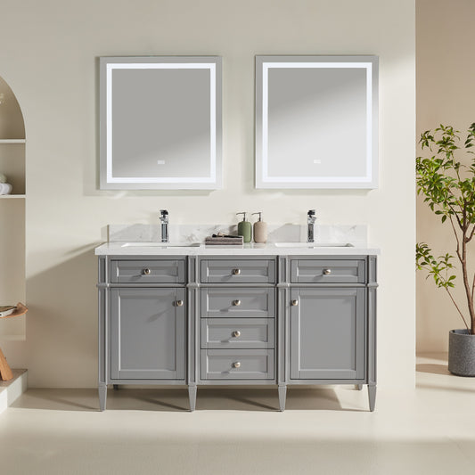 James Martin Brittany 60" Double Sink Urban Gray Vanity with Calacatta Quartz Top