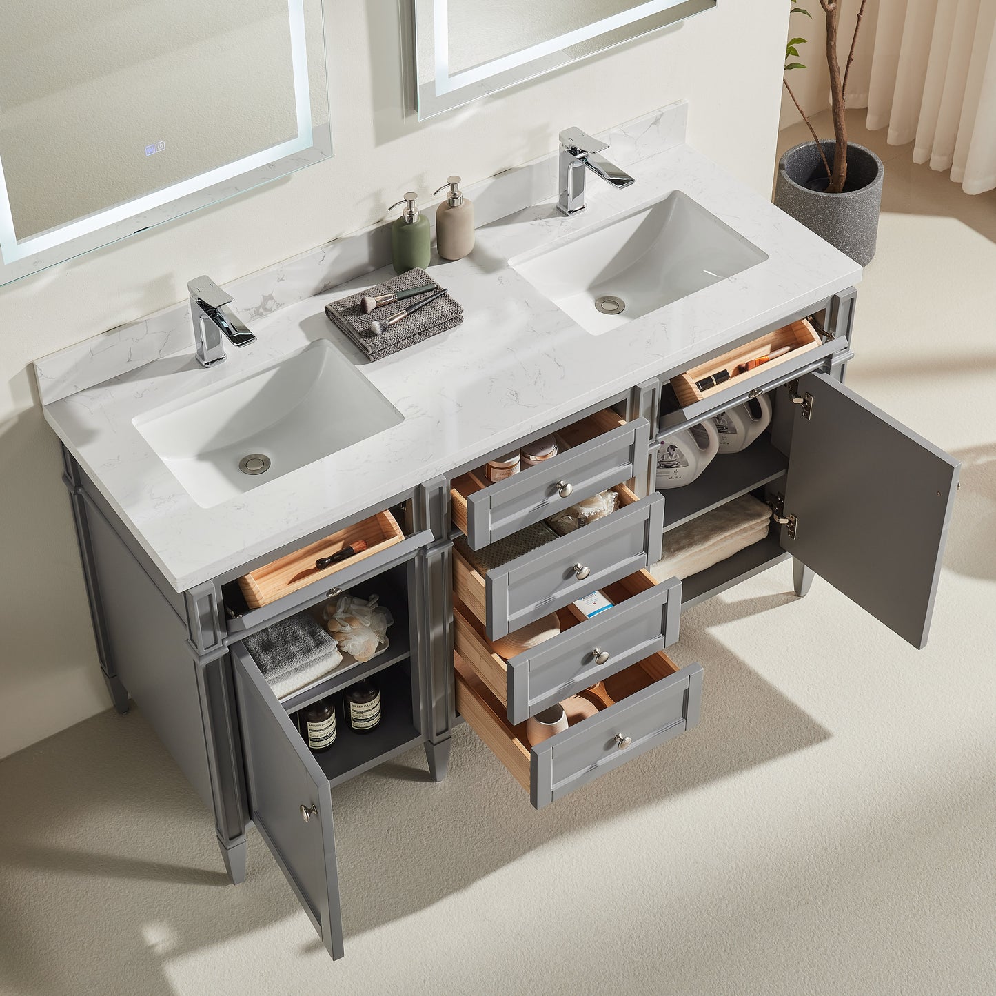 James Martin Brittany 60" Double Sink Urban Gray Vanity with Calacatta Quartz Top