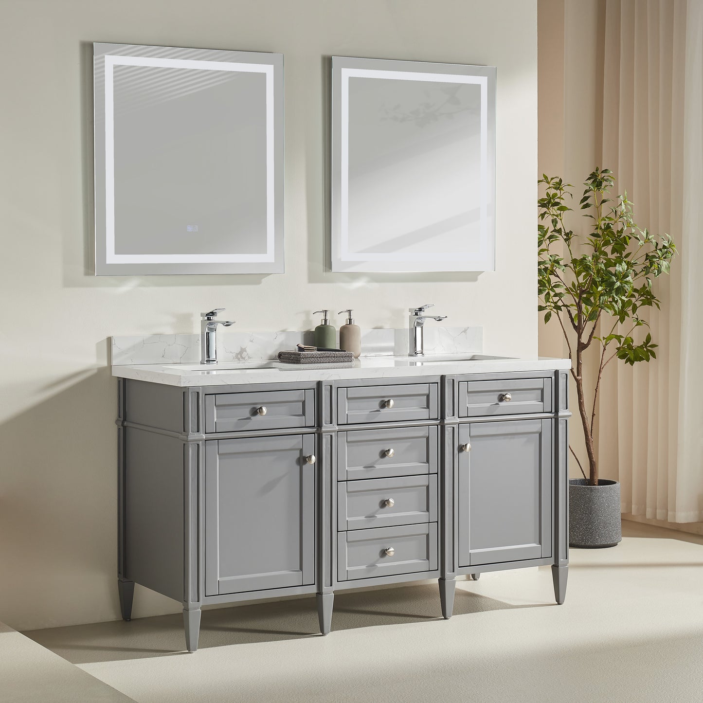 James Martin Brittany 60" Double Sink Urban Gray Vanity with Calacatta Quartz Top