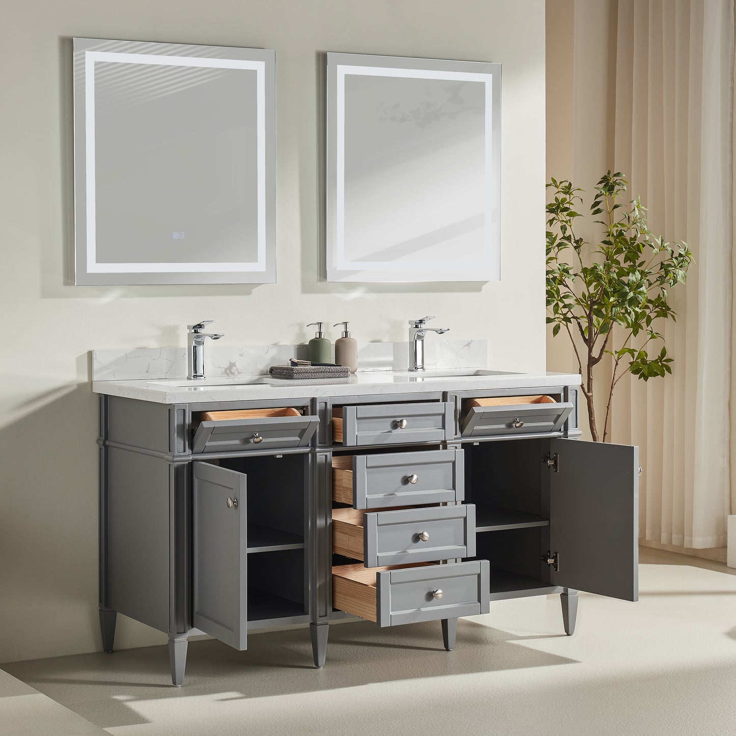 James Martin Brittany 60" Double Sink Urban Gray Vanity with Calacatta Quartz Top