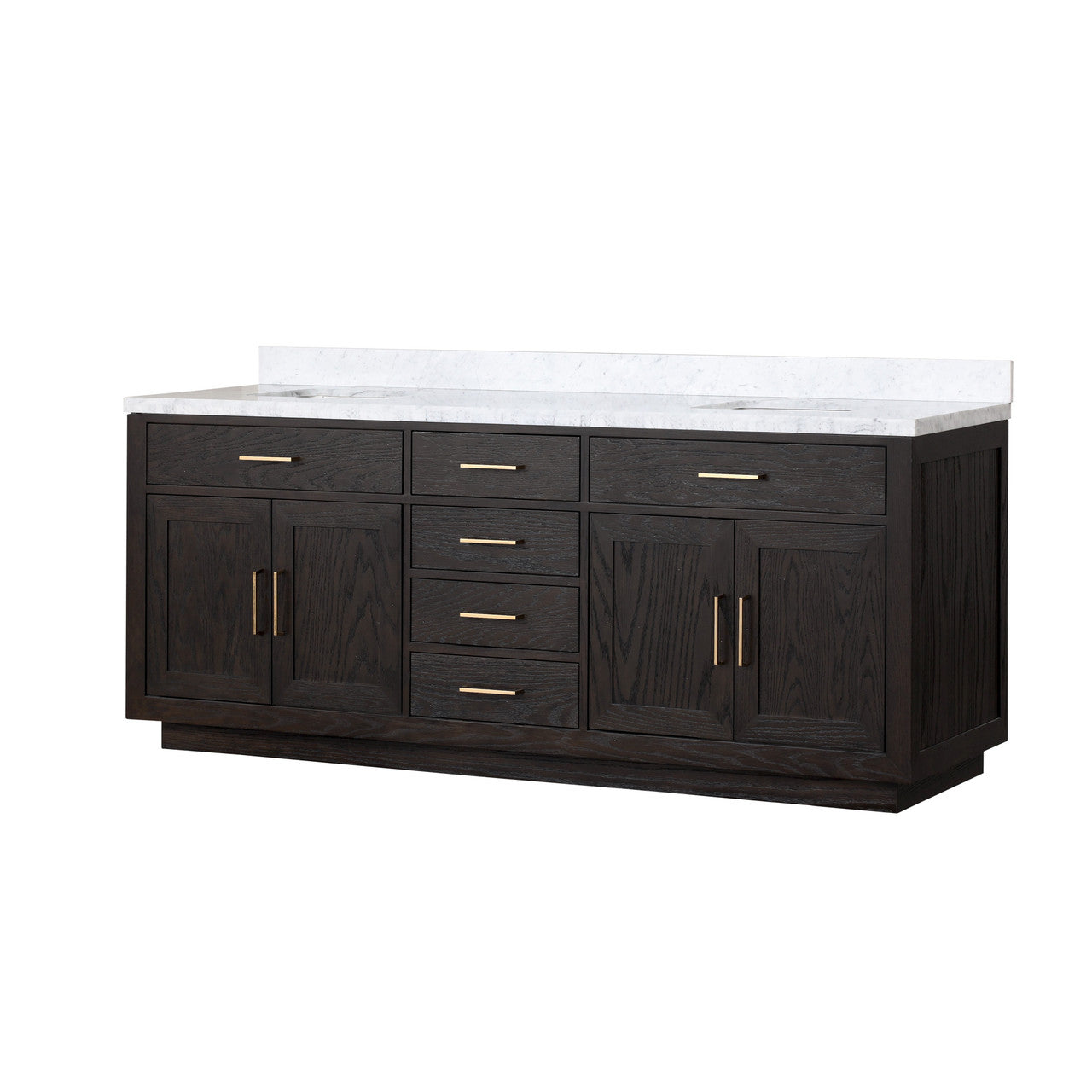 84" Lexora Abbey Double Sink Black Oak Vanity with Marble Top