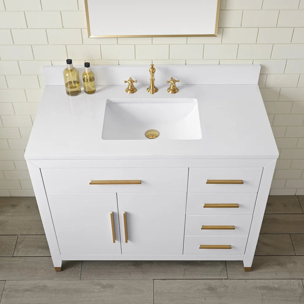 Springs 42" Inch White Single Sink Vanity with Quartz Top