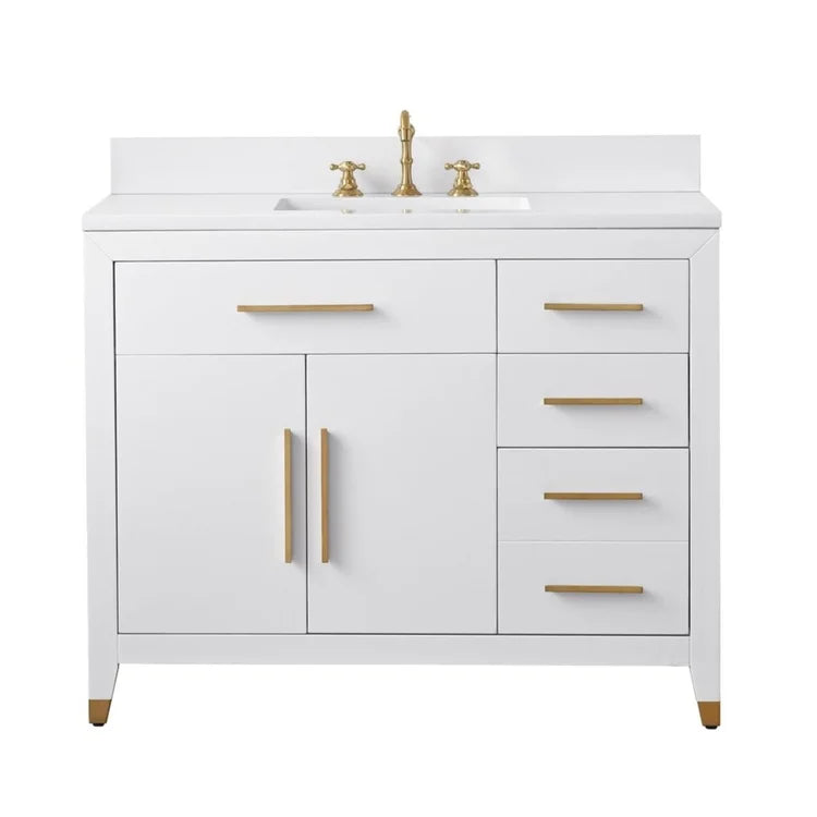 Springs 42" Inch White Single Sink Vanity with Quartz Top