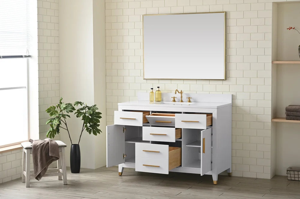 Springs 48" Inch White Single Sink Vanity with Quartz Top