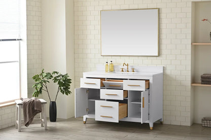 Springs 48" Inch White Single Sink Vanity with Quartz Top