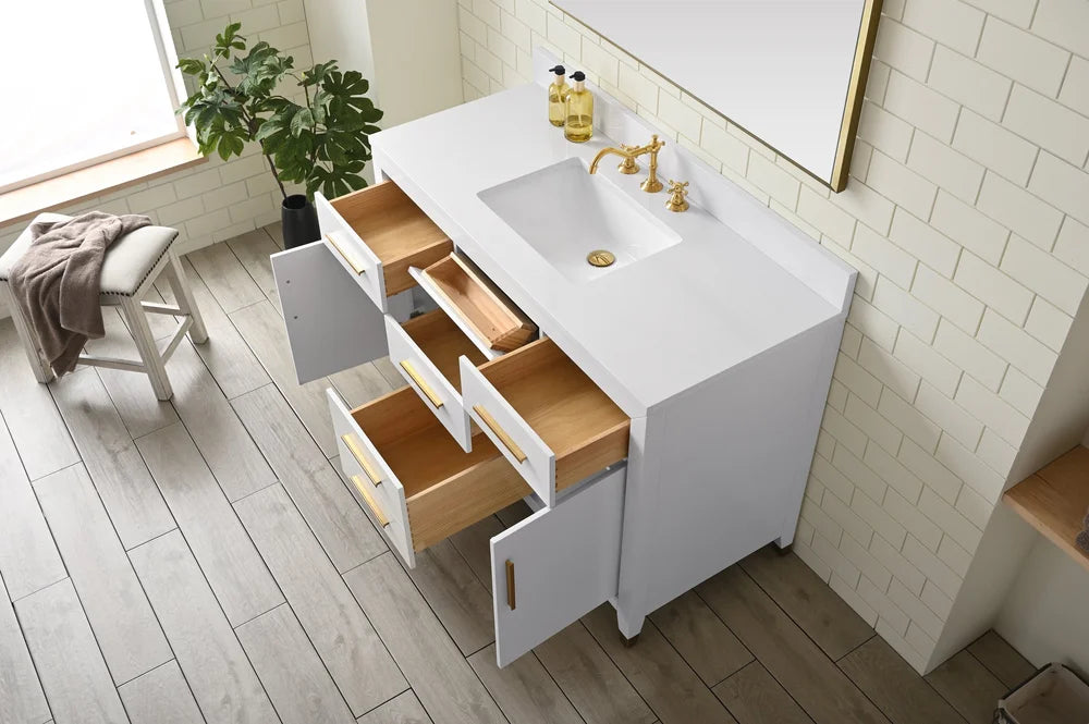 Springs 48" Inch White Single Sink Vanity with Quartz Top