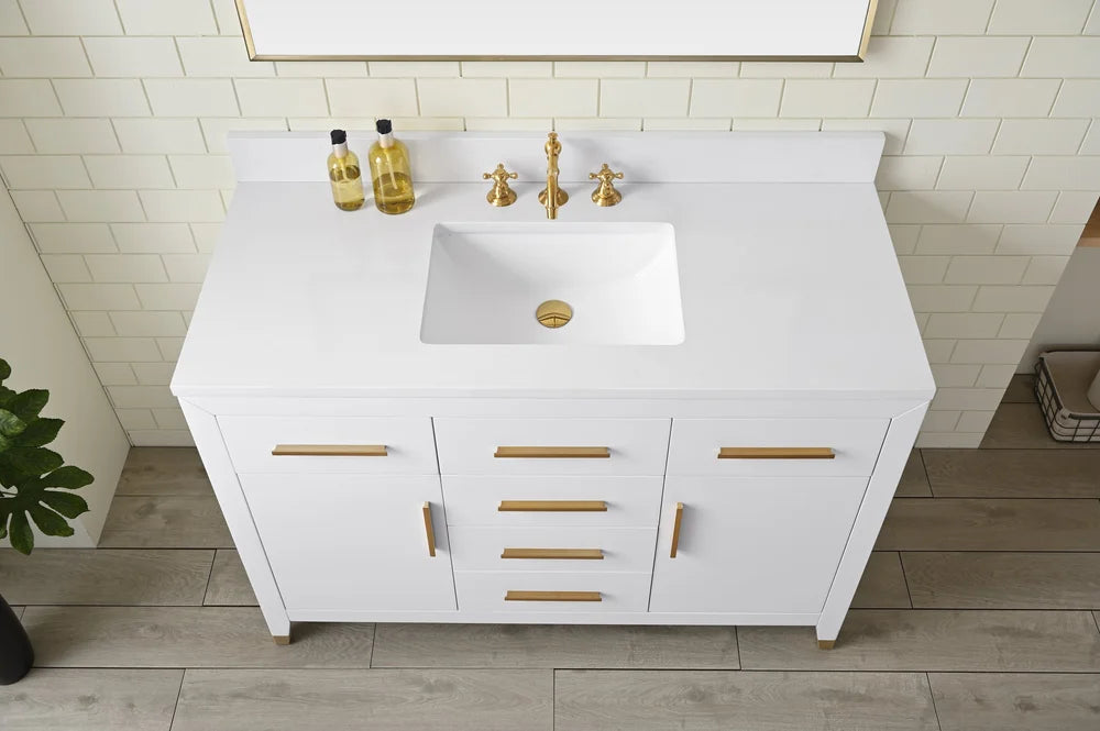 Springs 48" Inch White Single Sink Vanity with Quartz Top