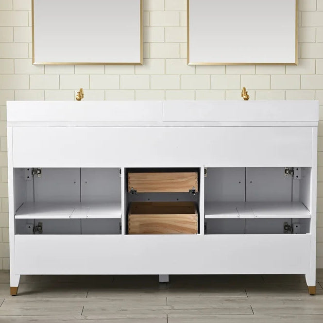 Springs 60" Inch White Double Sink Vanity with Quartz Top