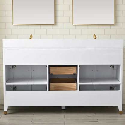 Springs 60" Inch White Double Sink Vanity with Quartz Top