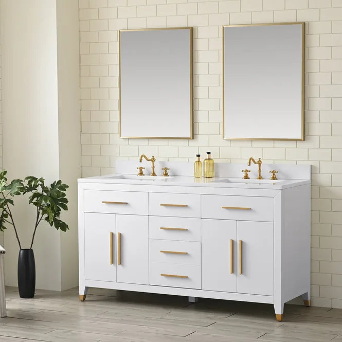 Springs 60" Inch White Double Sink Vanity with Quartz Top