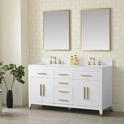Springs 60" Inch White Double Sink Vanity with Quartz Top