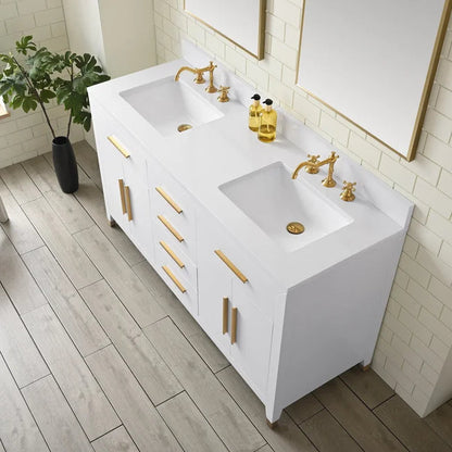 Springs 60" Inch White Double Sink Vanity with Quartz Top