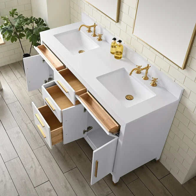 Springs 60" Inch White Double Sink Vanity with Quartz Top