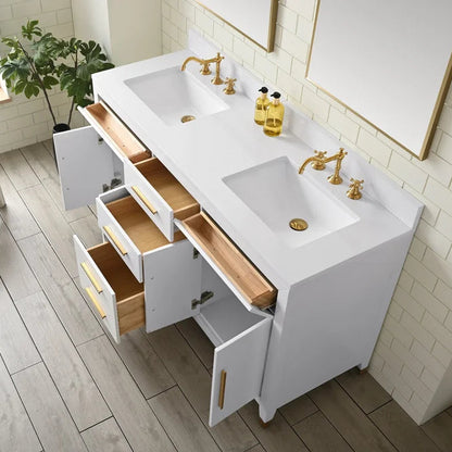 Springs 60" Inch White Double Sink Vanity with Quartz Top