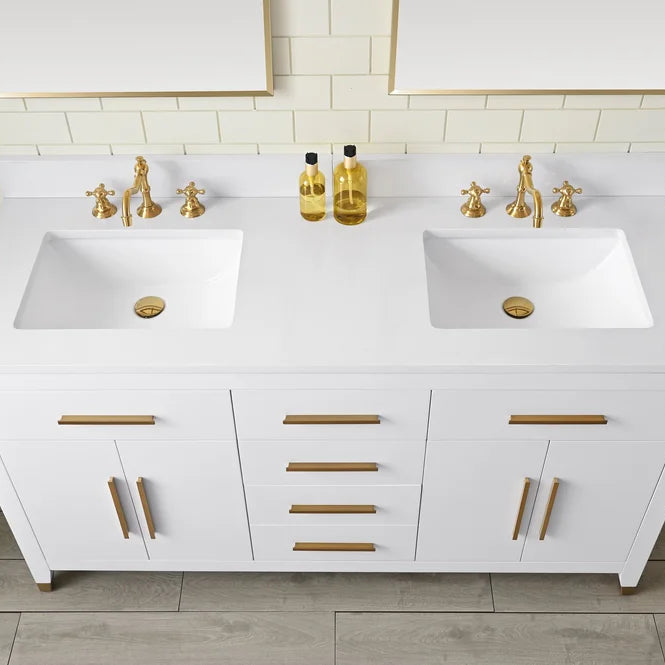 Springs 60" Inch White Double Sink Vanity with Quartz Top