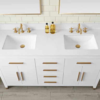 Springs 60" Inch White Double Sink Vanity with Quartz Top