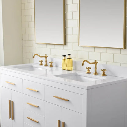 Springs 60" Inch White Double Sink Vanity with Quartz Top