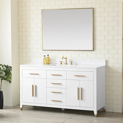 Springs 60" Inch White Single Sink Vanity with Quartz Top