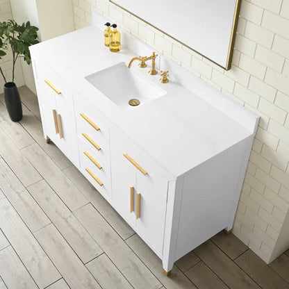 Springs 60" Inch White Single Sink Vanity with Quartz Top