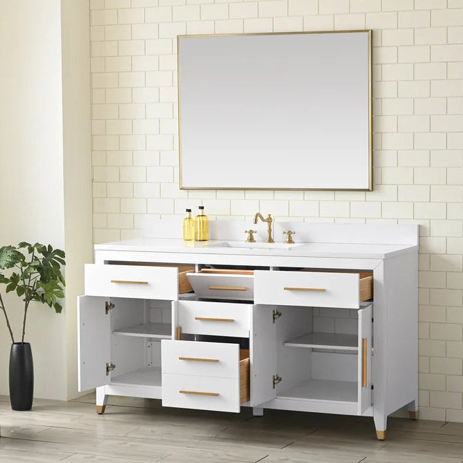 Springs 60" Inch White Single Sink Vanity with Quartz Top