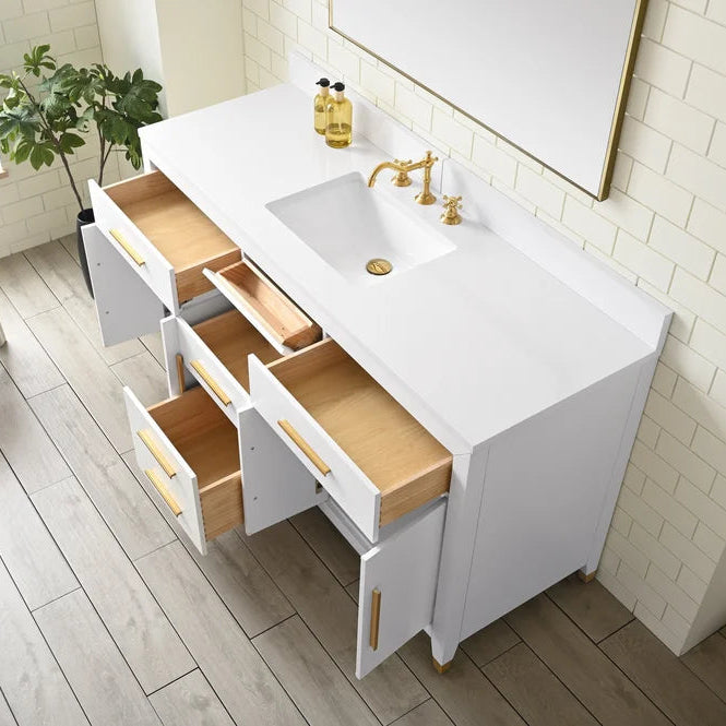 Springs 60" Inch White Single Sink Vanity with Quartz Top