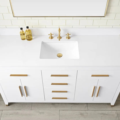 Springs 60" Inch White Single Sink Vanity with Quartz Top