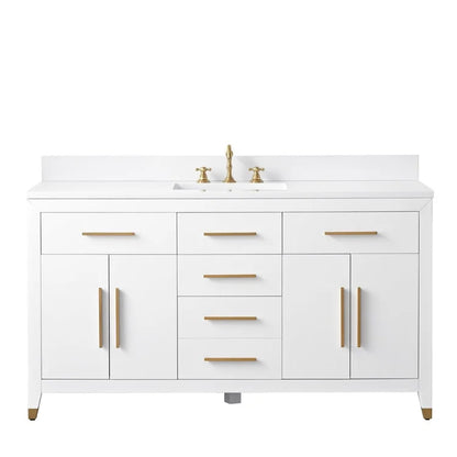 Springs 60" Inch White Single Sink Vanity with Quartz Top