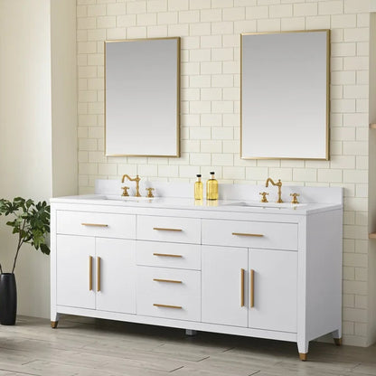 Springs 72" Inch White Double Sink Vanity with Quartz Top