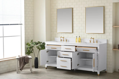 Springs 72" Inch White Double Sink Vanity with Quartz Top