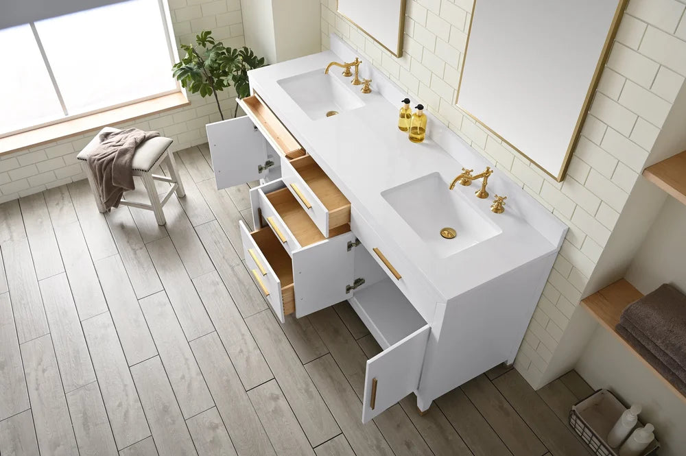 Springs 72" Inch White Double Sink Vanity with Quartz Top