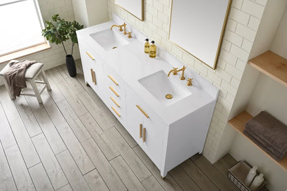 Springs 72" Inch White Double Sink Vanity with Quartz Top