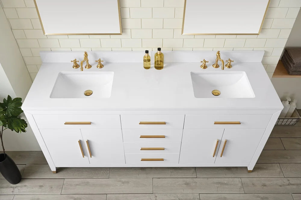 Springs 72" Inch White Double Sink Vanity with Quartz Top
