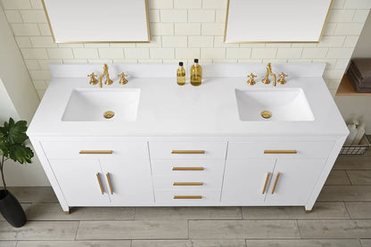 Springs 72" Inch White Double Sink Vanity with Quartz Top