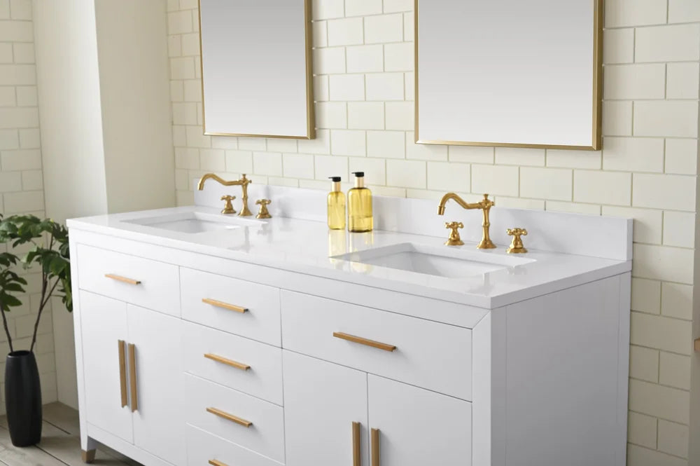 Springs 72" Inch White Double Sink Vanity with Quartz Top