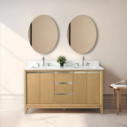 Vanity Art 60" inch Natural Oak Double Sink Vanity with Quartz Top