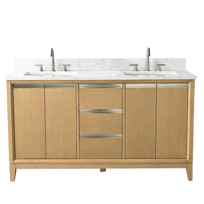 Vanity Art 60" inch Natural Oak Double Sink Vanity with Quartz Top