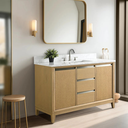 Vanity Art 48 inch Natural Oak Single Sink Vanity with Quartz Top