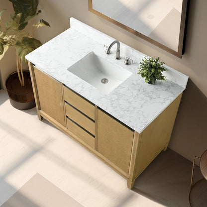 Vanity Art 48 inch Natural Oak Single Sink Vanity with Quartz Top