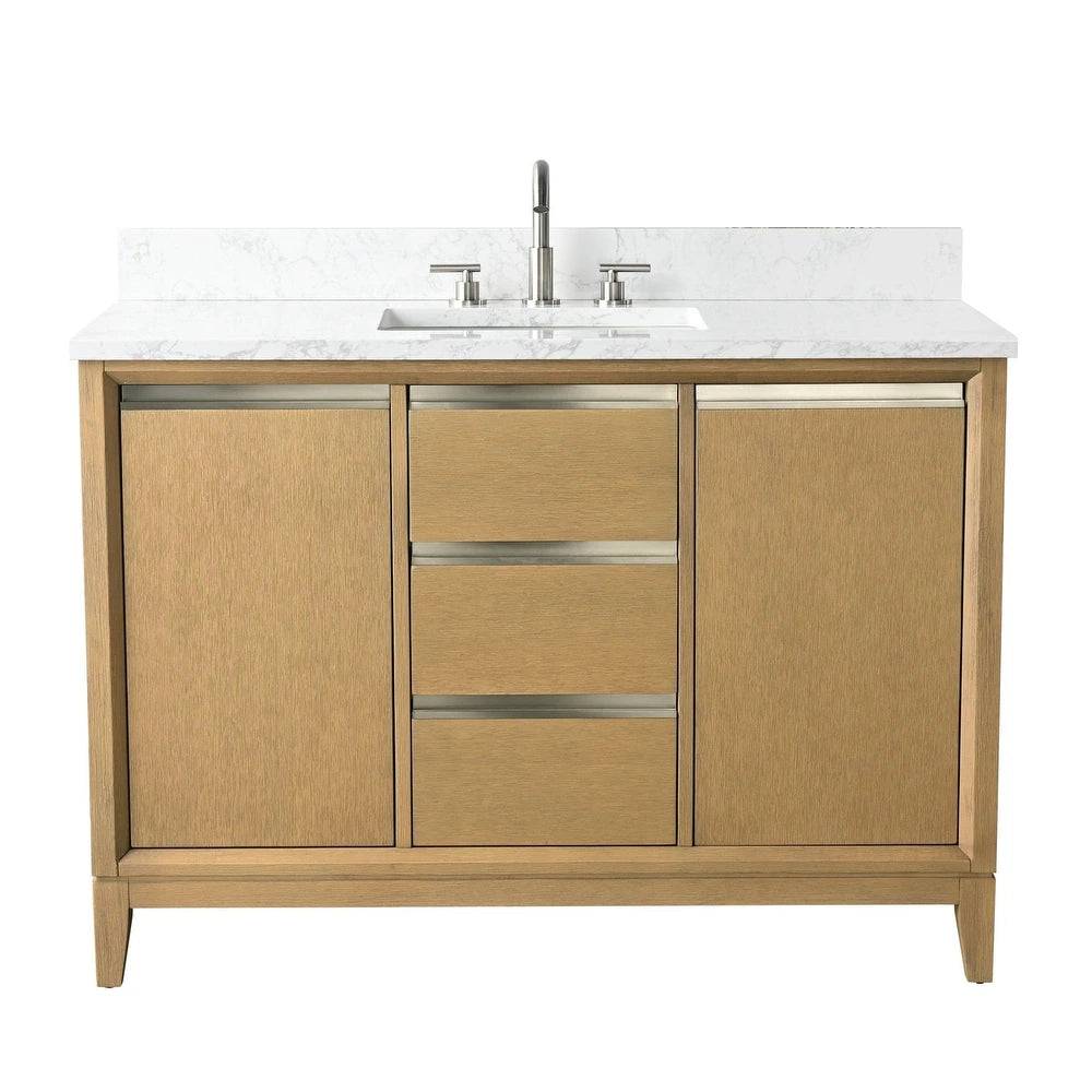 Vanity Art 48 inch Natural Oak Single Sink Vanity with Quartz Top