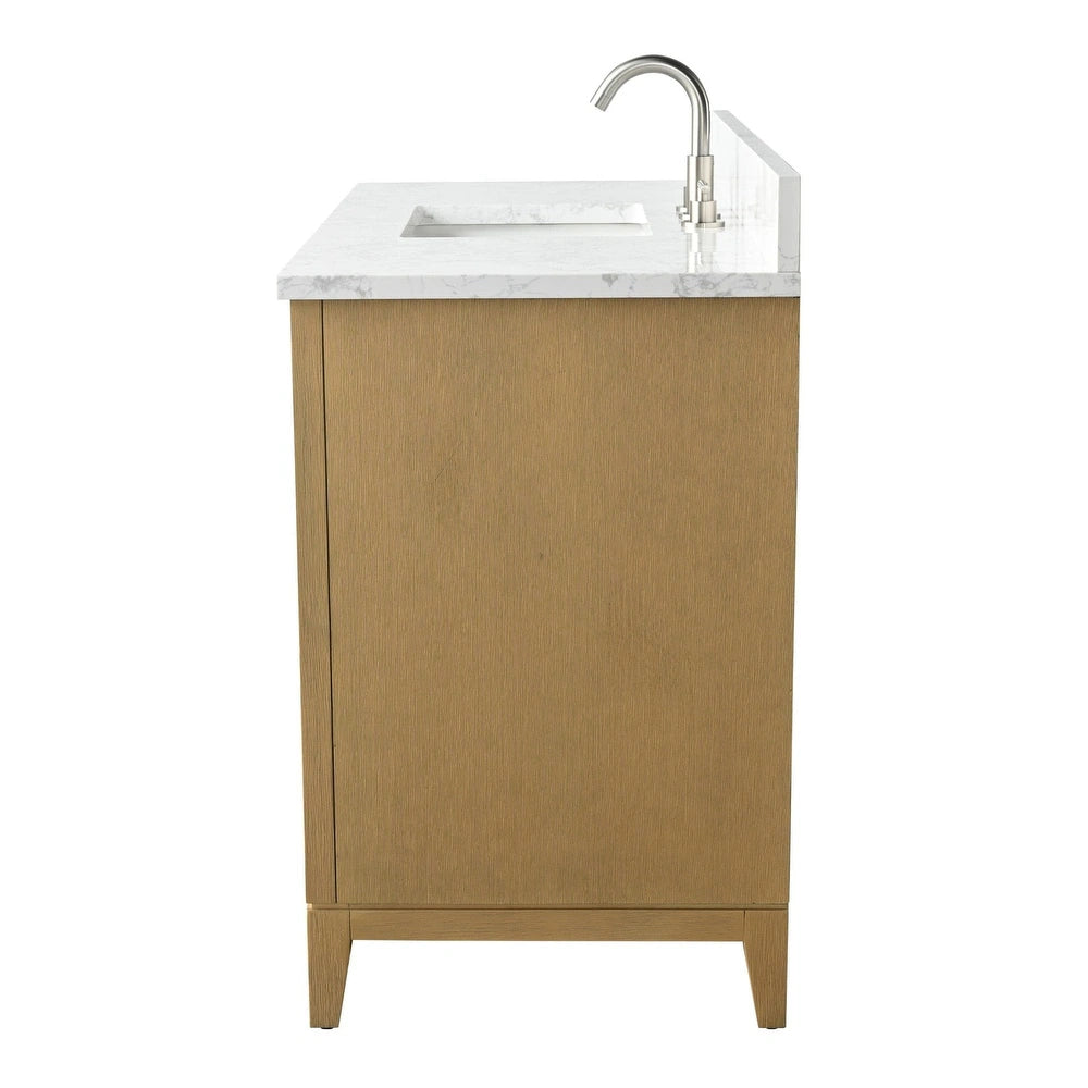 Vanity Art 48 inch Natural Oak Single Sink Vanity with Quartz Top