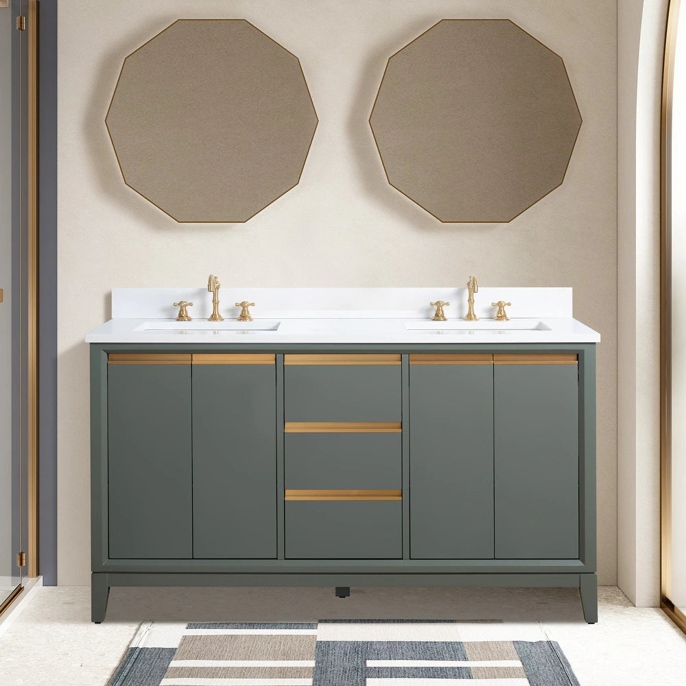 Jackson 60" inch Vintage Green Double Sink Vanity with Quartz Top